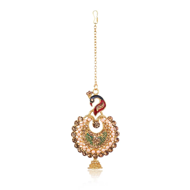 Trendy Comfort Women's Peacock Design Multi Colour Chain Pendent And Earrings With Stone And Pearl Studded - Tehzeeb Trendy Comfort Women's Peacock Design Multi Colour Chain Pendent And Earrings With Stone And Pearl Studded - Tehzeeb