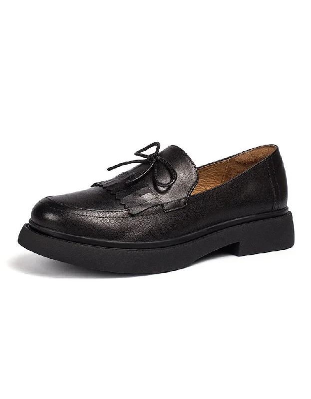 Flexible Everyday Sneakers Real Leather British Style Tassel Loafers for Women