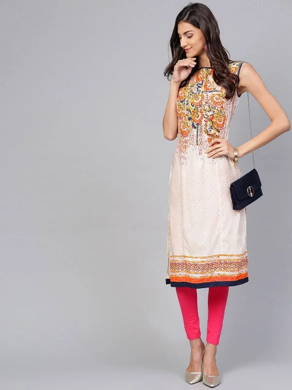 Everyday Comfort Women's Off-White Placement Printed Sleeveless Kurta - Pannkh