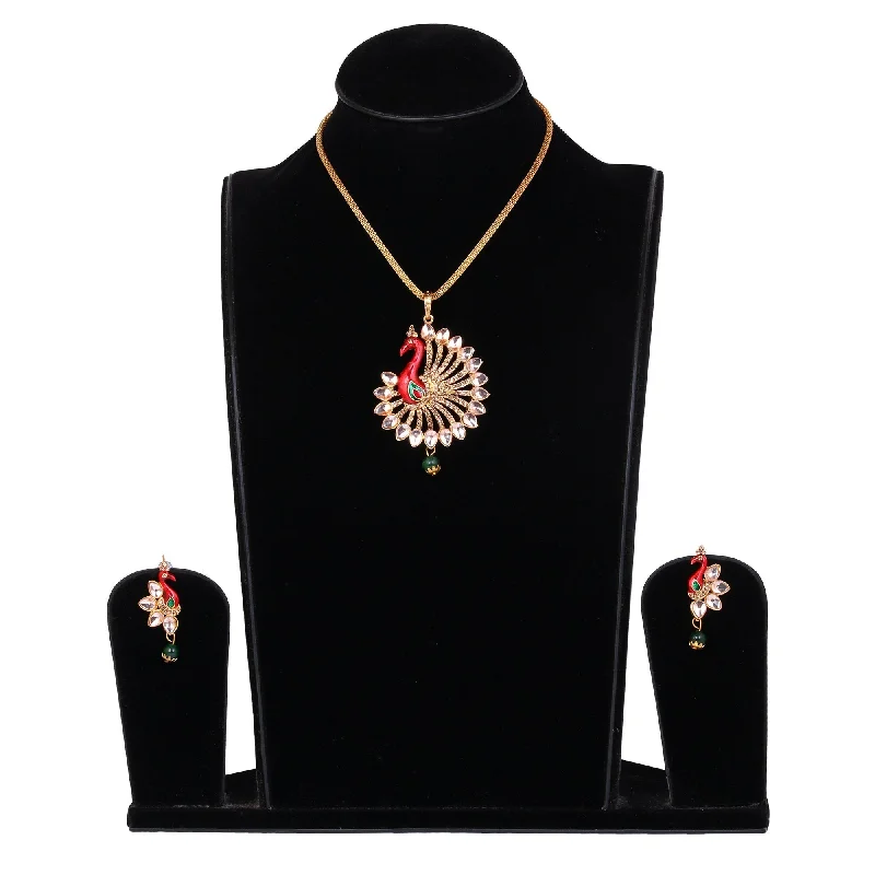 Modern Comfort Women's Peacock Design Multi Colour Chain Pendent And Earrings - Tehzeeb Modern Comfort Women's Peacock Design Multi Colour Chain Pendent And Earrings - Tehzeeb