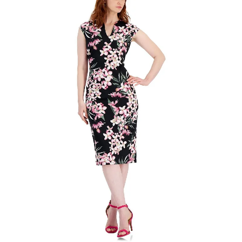 Casual Elegance Connected Apparel Womens Floral Print V-Neck Midi Dress