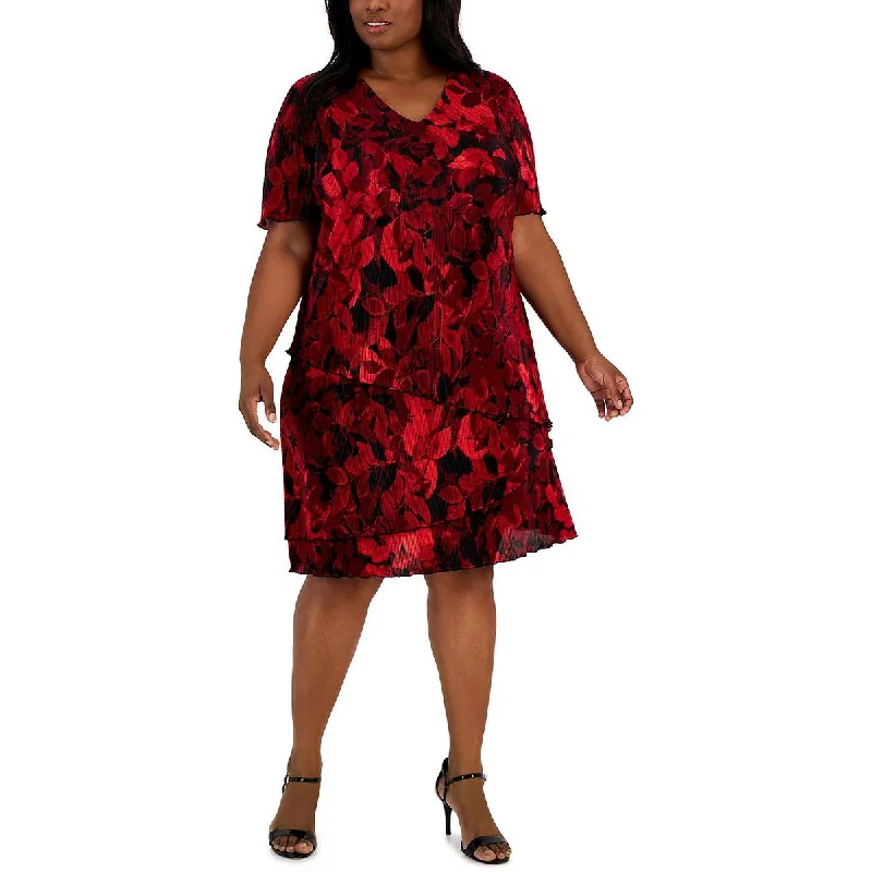 Layered Style Connected Apparel Womens Plus Ribbed Knee Midi Dress