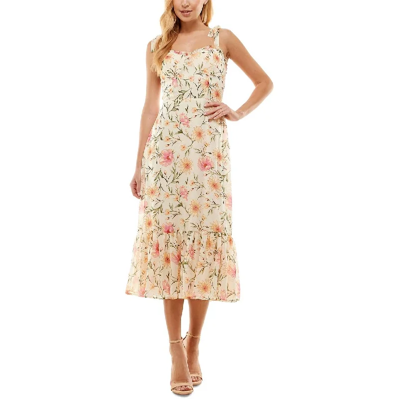 Urban Chic City Studios Womens Juniors Floral Print Calf Midi Dress