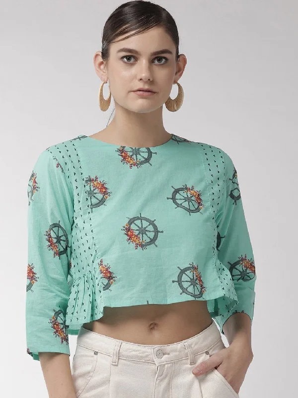 Casual Chic Women's Blue Wheel Crop Top - InWeave