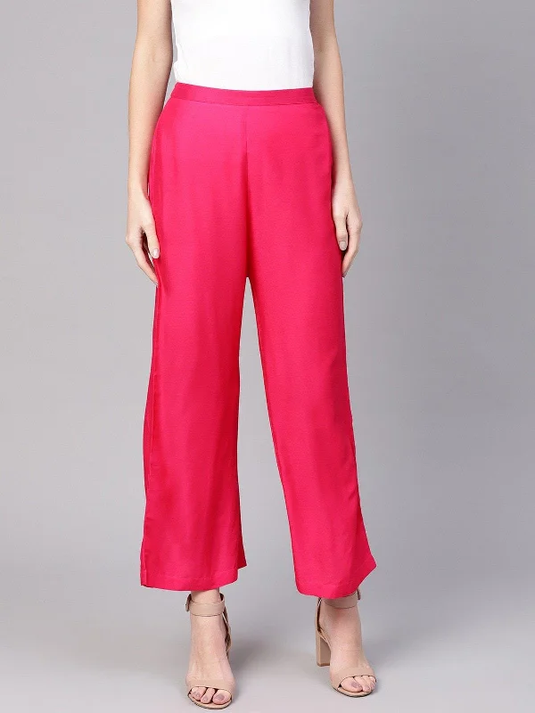 Relaxed Chic Women's Pink Solid Flamingo Palazzo - Pannkh