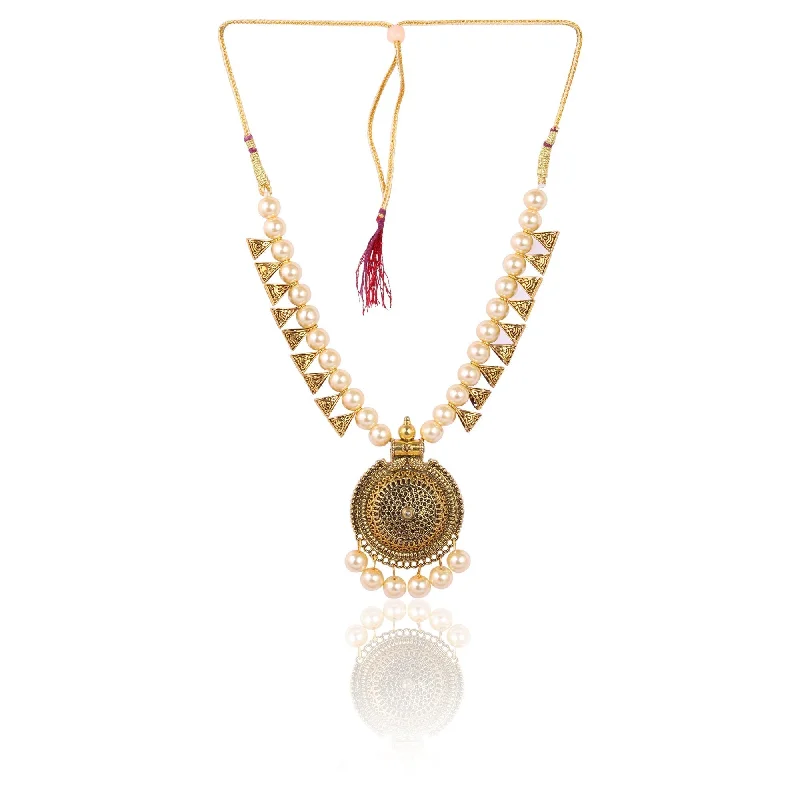 Exquisite Tailoring Women's Golden Plated Nacklace And Earrings With Cream Colour Pearl - Tehzeeb Exquisite Tailoring Women's Golden Plated Nacklace And Earrings With Cream Colour Pearl - Tehzeeb