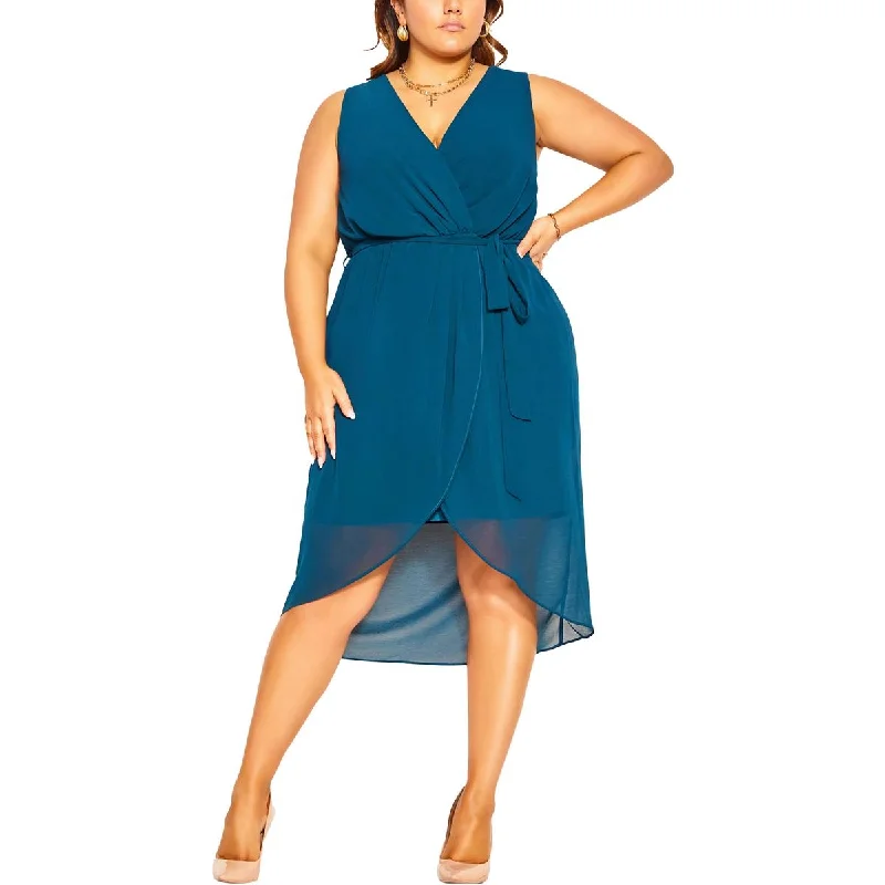 Soft Wear City Chic Womens Plus Chiffon Faux Wrap Midi Dress