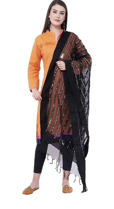Soft Fashion Women's Orgenza Mirror Stipe Black Dupatta & Chunni Mfd0021 - Moeza