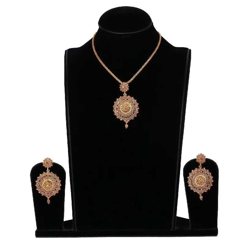 Cozy Look Women's Golden Plating Chain Pendent  With Earring  - Tehzeeb