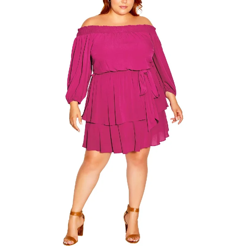 All-Day Wear City Chic Womens Ruffled Tiered Midi Dress
