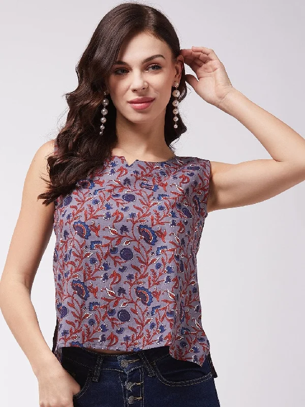 Cozy Outfit Women's Grey Kalamkari Print Top - InWeave