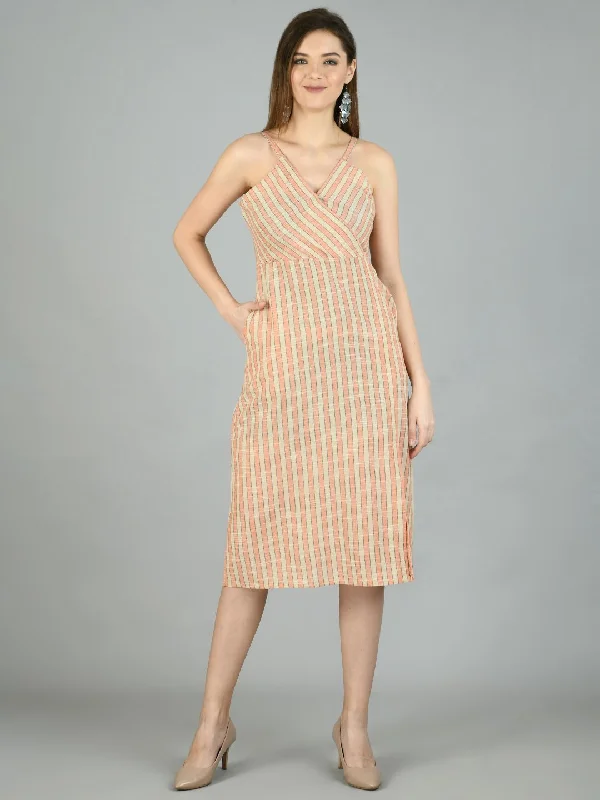 Versatile Style Women's Multi Cotton Solid Sleeveless V Neck Casual Dress - Myshka
