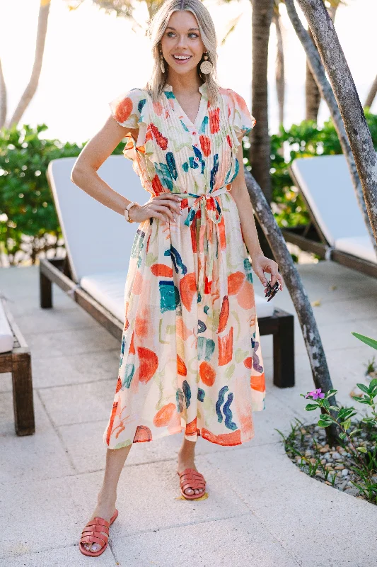 Comfortable Tops Good To Go Orange Midi Dress