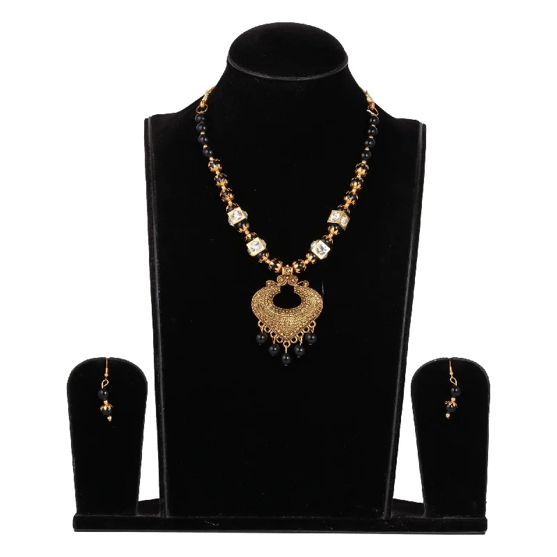Advanced Design Women's Golden Plated Necklace And Earrings With Black Pearl - Tehzeeb Advanced Design Women's Golden Plated Necklace And Earrings With Black Pearl - Tehzeeb
