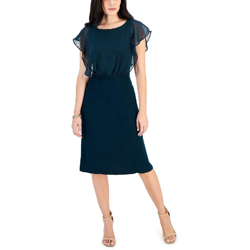 Versatile Wear Connected Apparel Womens Petites Below Knee Flutter Sleeve Midi Dress
