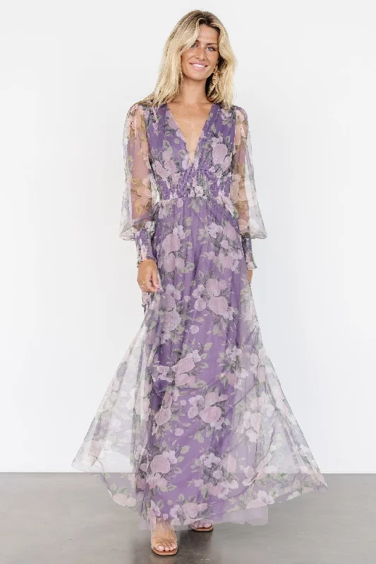 Lounge Chic Layla Tulle Maxi Dress | Lavender + Blush Floral