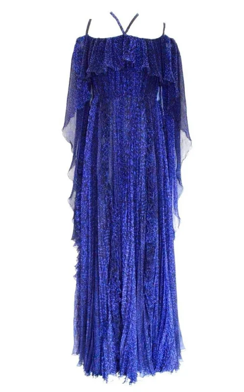 Breathable Comfort Blue Silk Ball Cape Gown