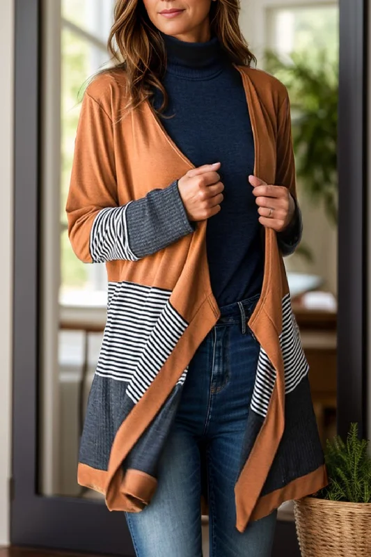 Cozy Sweaters Striped Open Front Long Sleeve Cover Up
