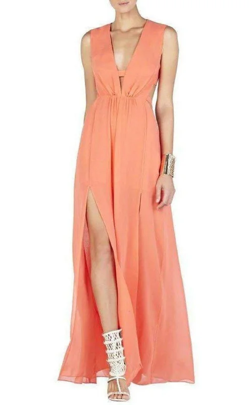 Simple Style Plunging V-Neck Cutout Gown