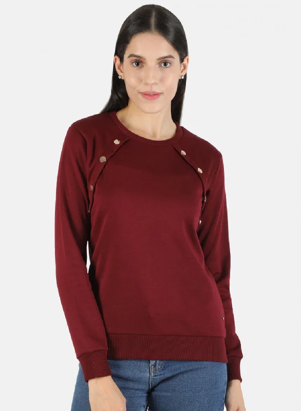 Cozy Chic Women Maroon Solid Sweatshirt
