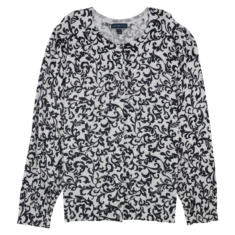 Easy Fashion Karen Scott Womens Jacquard Cardigan Sweater, Blue, 0X
