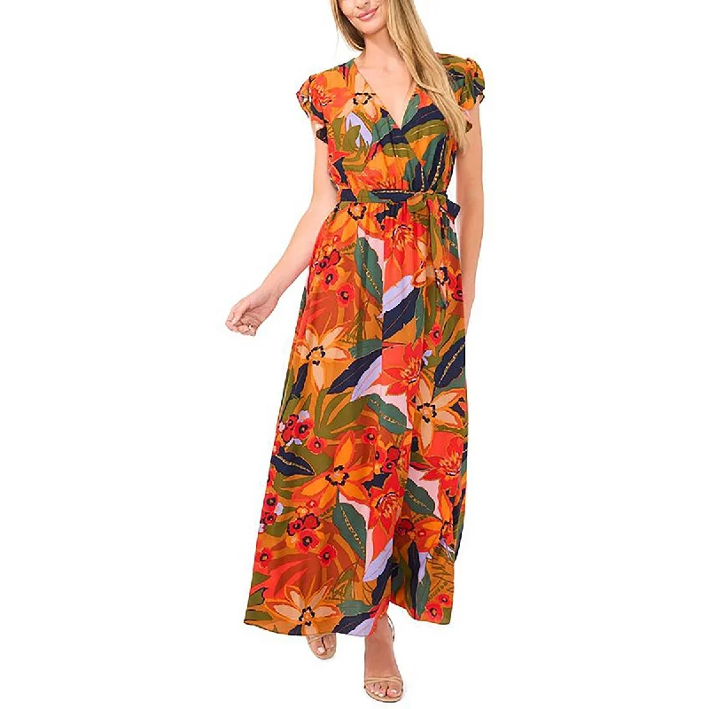 Soft Style CeCe Womens Printed Wrap Front Maxi Dress