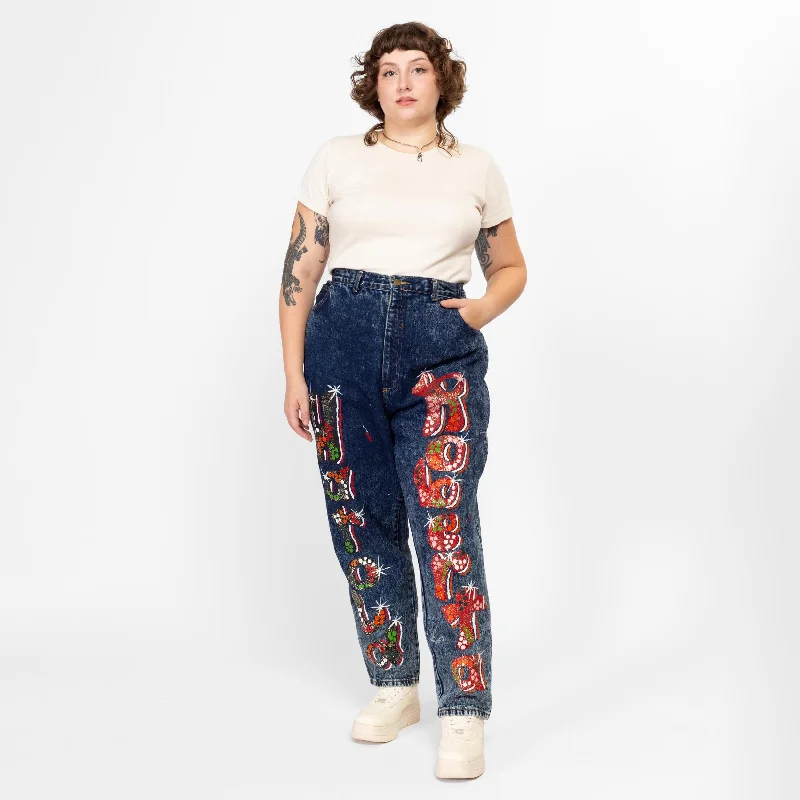 Cozy Look 2X 80s Acid Wash Painted Graffiti Jeans 42"
