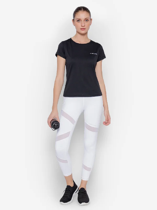 Modern Comfort JUMP USA Black Yoga Women Solid Rapid Dry Cut Out Sustainable T-shirt