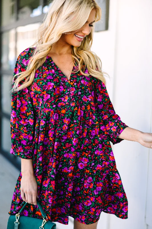 Casual Chic Can't Be Outdone Black Floral Dress
