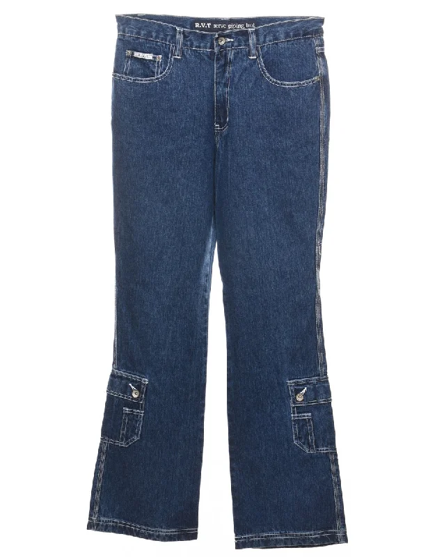 Versatile Wear Medium Wash Flared Y2K Cargo Jeans - W32 L31