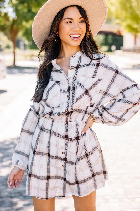 Lounge Chic Fall Experiences Off White Plaid Dress