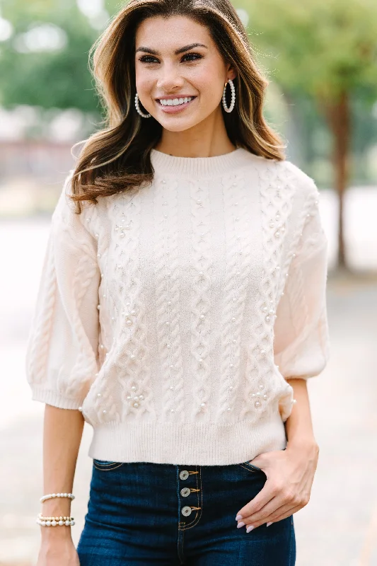 Sports Style Share Your Love Cream White Embellished Sweater