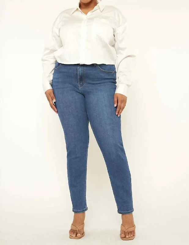 Cozy Chic Plus High Rise Cigarette Jeans In Medium Denim