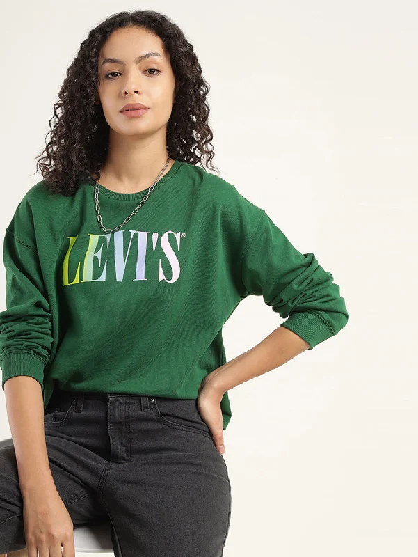 Trends Women's Solid Dark Green Crew Neck Sweatshirt