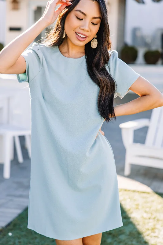 Casual Chic From The Heart Light Sage Green Shift Dress