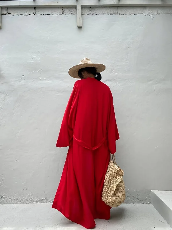 Fresh Comfort Red Long Sleeve Loose Fit Dress