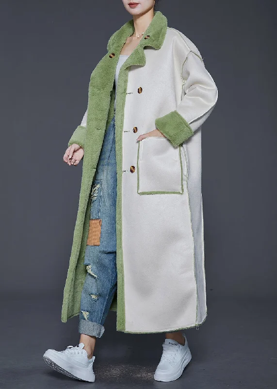 Versatile Comfort Simple Beige Double Breast Warm Fleece Faux Suede Trench Winter
