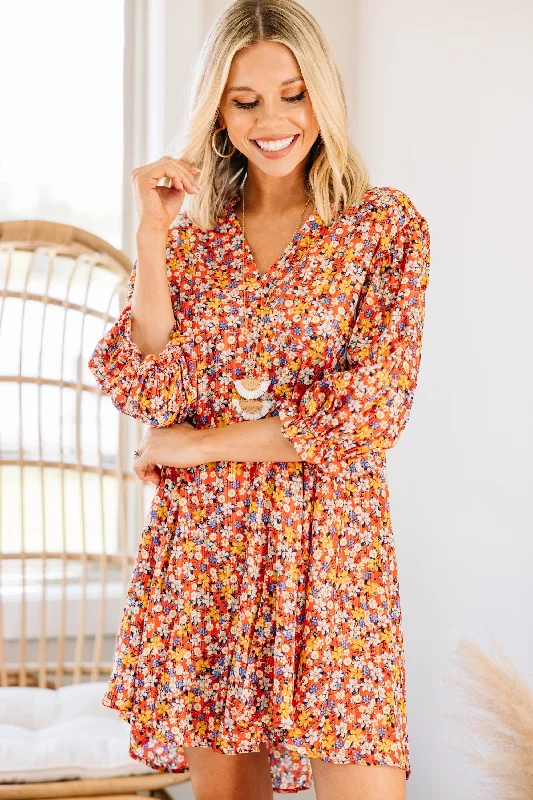 Warm Comfort Dance For Hours Red Ditsy Floral Dress
