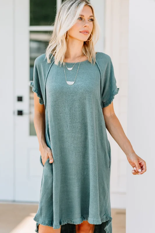 Easygoing Style Give Your Love Lagoon Green Raw Hem Dress