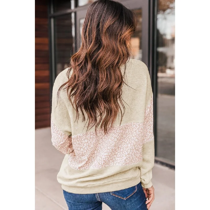 Exquisite Craftsmanship Teagan Oatmeal Colorblock Animal Print Pullover