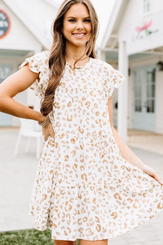 Chic Outfits Talk About It Sand White Leopard Babydoll Dress