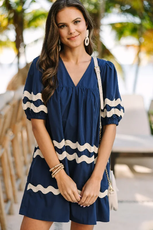 Effortless Wear Part Of The Fun Navy Blue Babydoll Dress