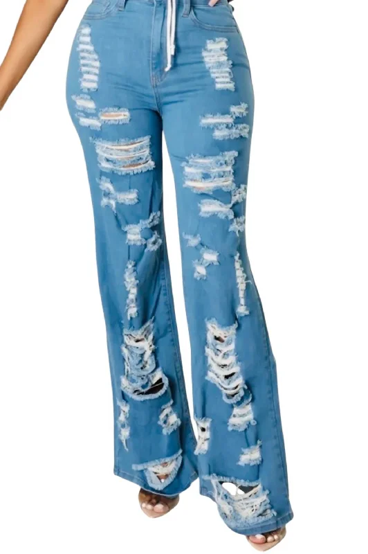 Cozy Vibes Distressed Jeans In Medium Blue
