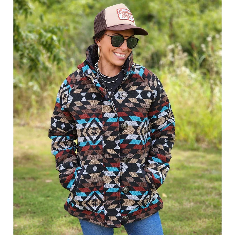 Timeless Comfort Cruel Girl Women's Black Aztec Tweed Coat