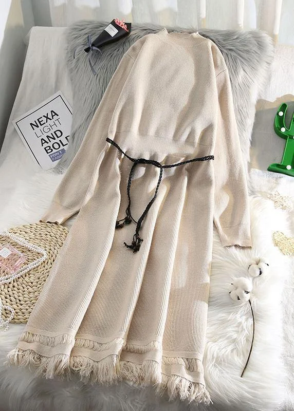 Fashionable Items For Spring tassel Sweater weather fashion beige Hipster knitted dress Fashionable Items For Spring tassel Sweater weather fashion beige Hipster knitted dress