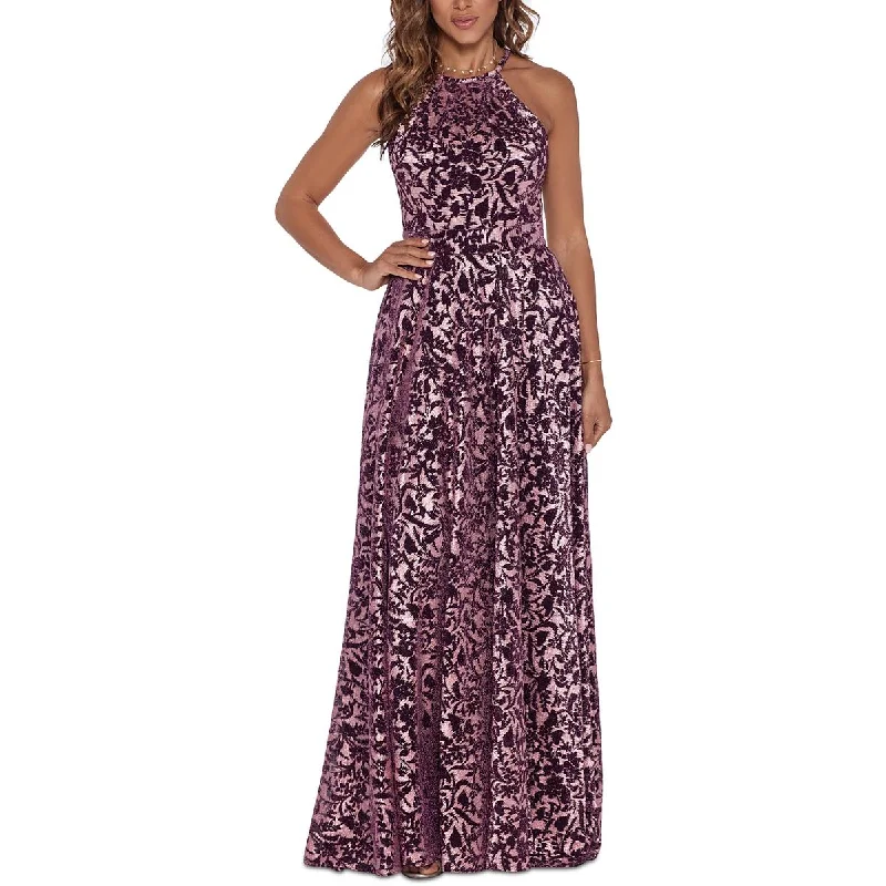 Cozy Chic Betsy & Adam Womens Petites Metallic Burnout Maxi Dress
