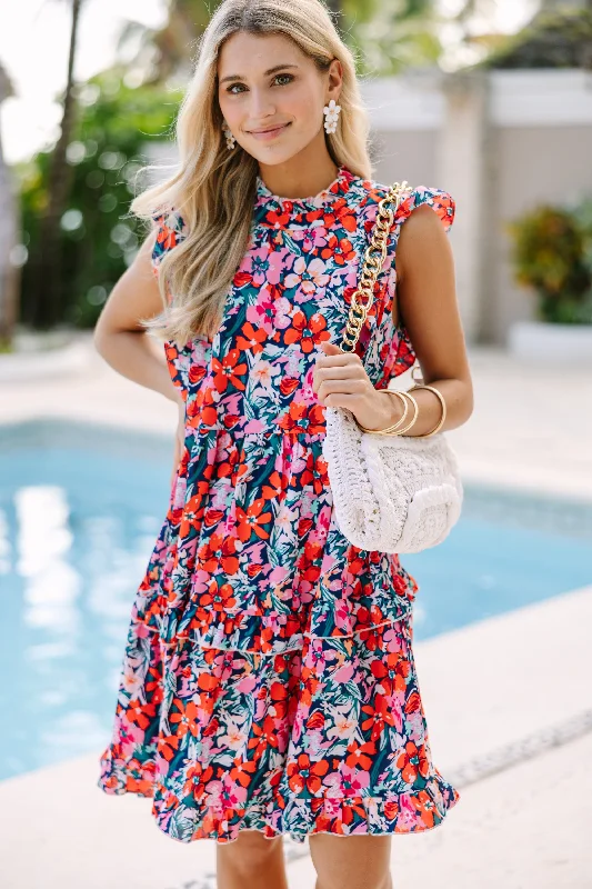 Daily Comfort Just A Dream Navy Blue Floral Babydoll Dress