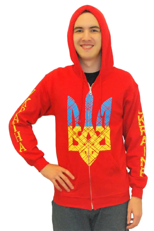 Modern Comfort Zip-up hooded jacket "Trident". Unisex. Red
