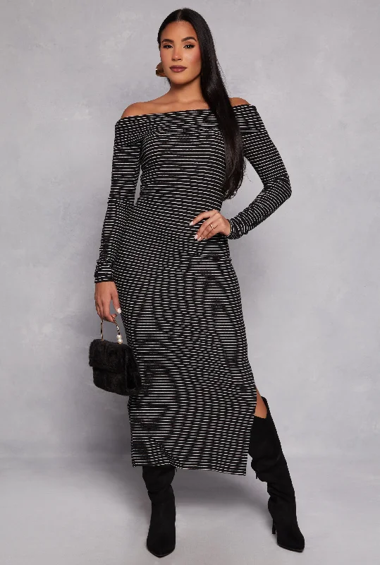 Exquisite Tailoring Almost Famous Striped Off the Shoulder Maxi Dress