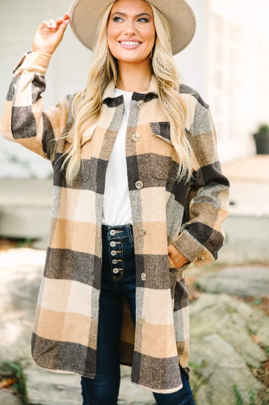 Soft Wear Good With It Camel Brown Plaid Shacket